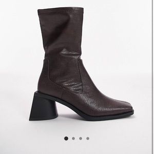 Topshop square toe sock boot in brown